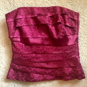 WHBM Maroon Lace-Tiered Bustier - Size 0